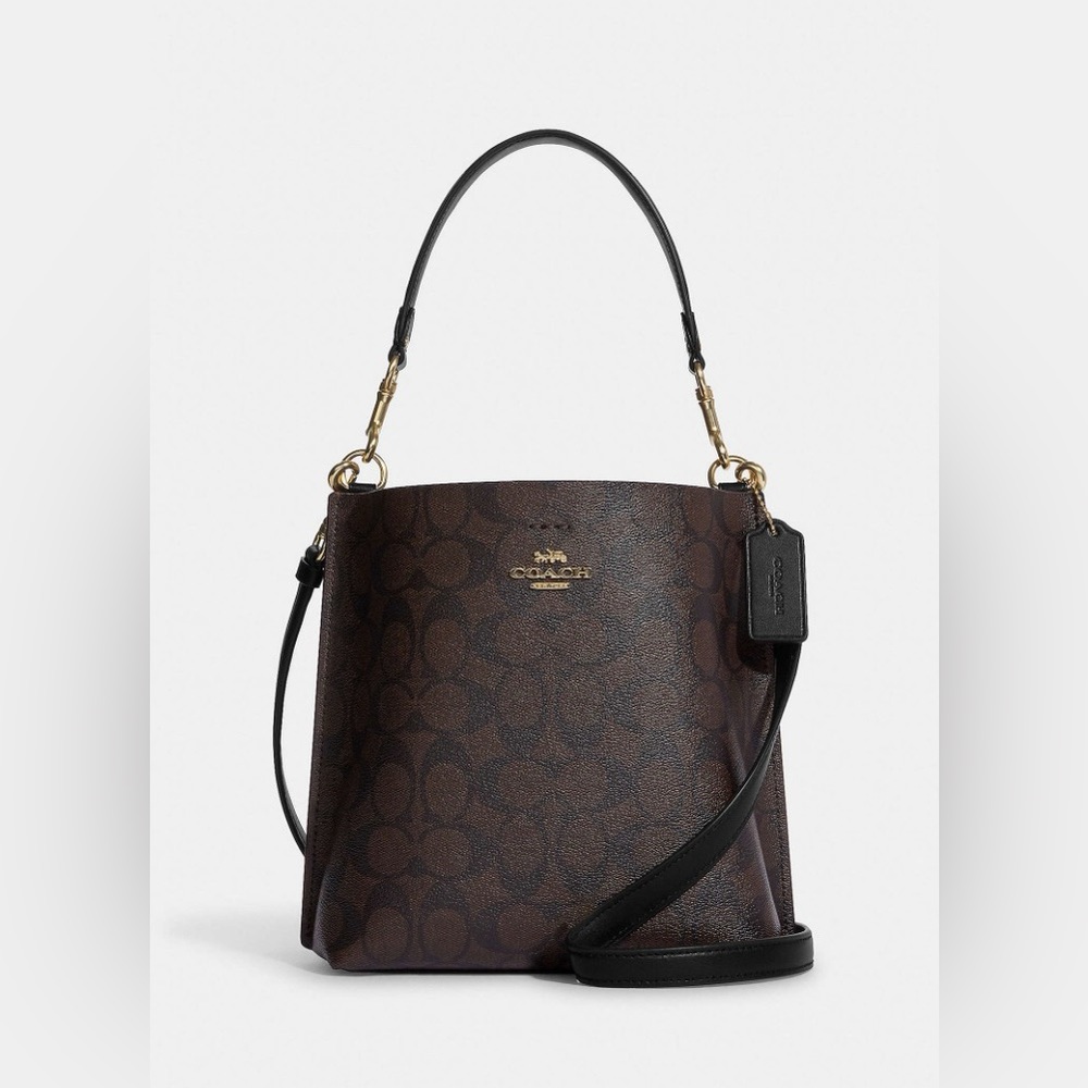 Coach purse mollie bucket bag 22 in signature canvas gold/brown black - Picture 8 of 11